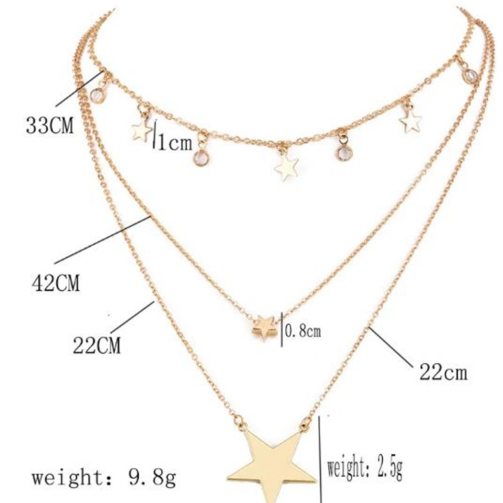 Boho 3 Layer Moon and Stars Necklace - Picture 7 of 8